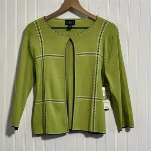 Vintage Finity Cardigan Sweater XL Lime Green Mod 60s Style Contrast Stitch